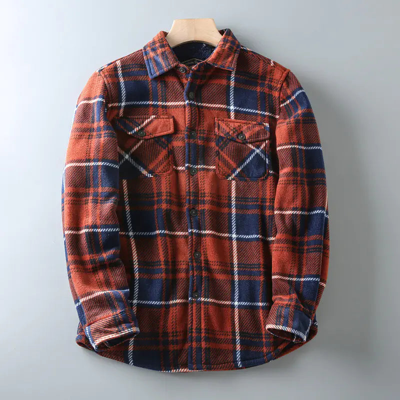 Thickened Warm Flannel Plaid Long Sleeve Shirt for Men