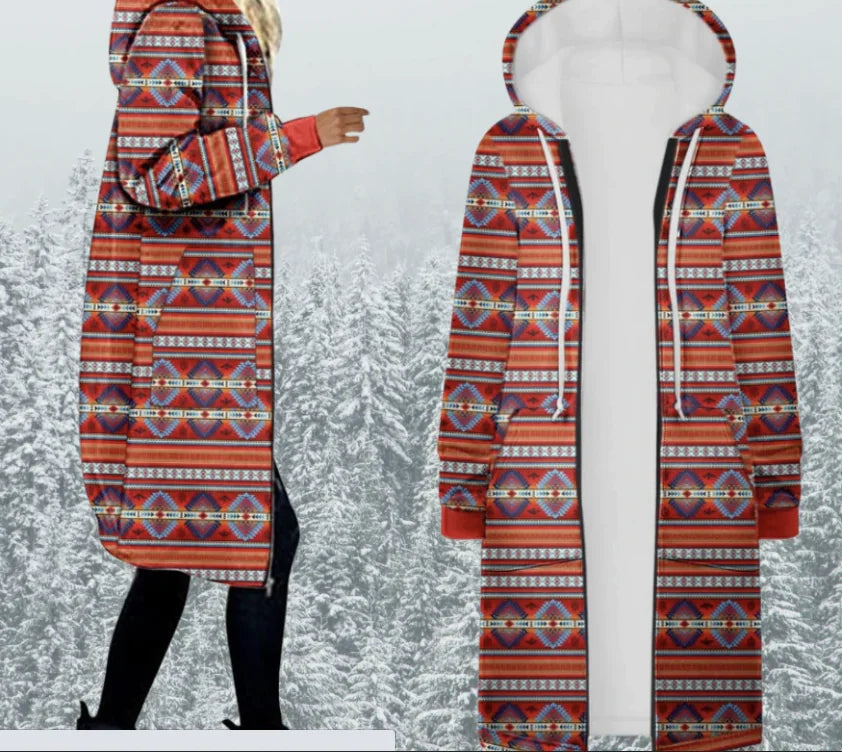 Printed Mid-length Hooded Women's Trench Coat