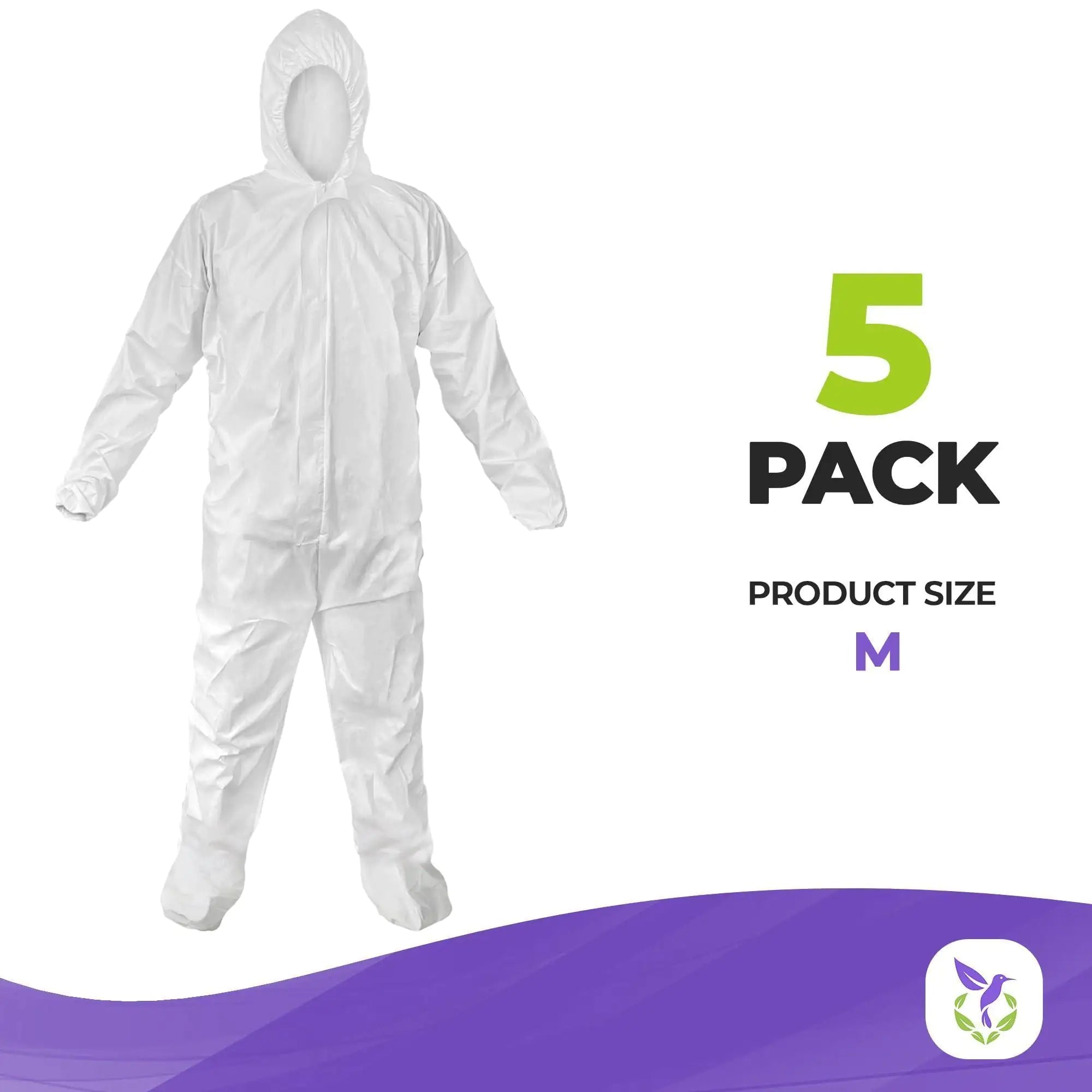 Medical Supply Disposable Coveralls for Adults Medium Size 5 Pack of 60 GSM