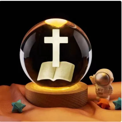 Luminous Crystal Ball Night Light Solid Wood Base Home Decoration