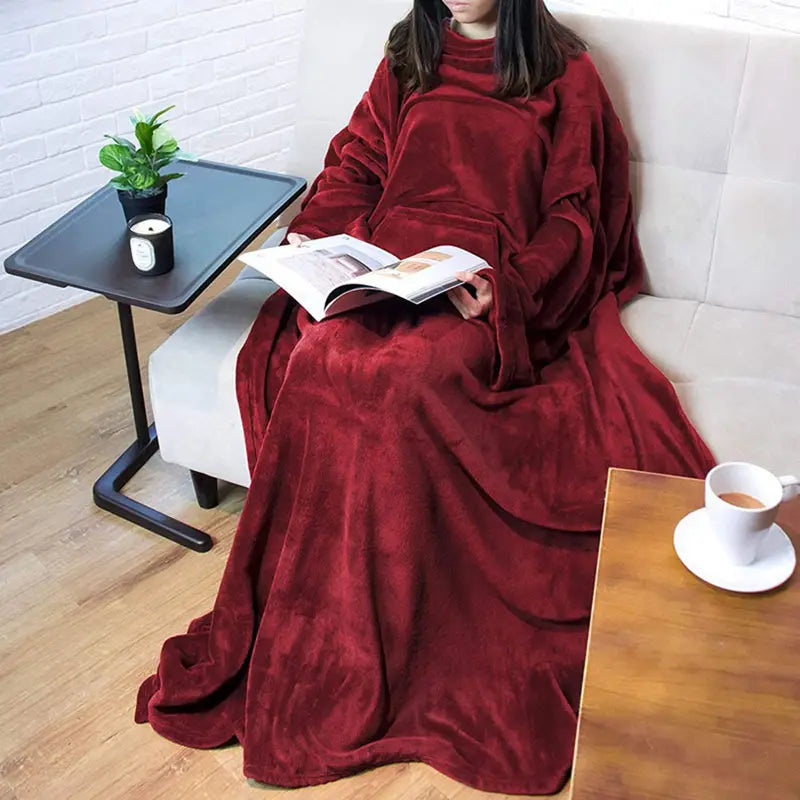 Wearable Flannel Blanket Robe with Sleeves (1pc)