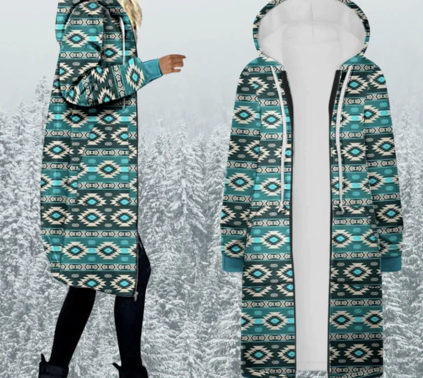 Printed Mid-length Hooded Women's Trench Coat