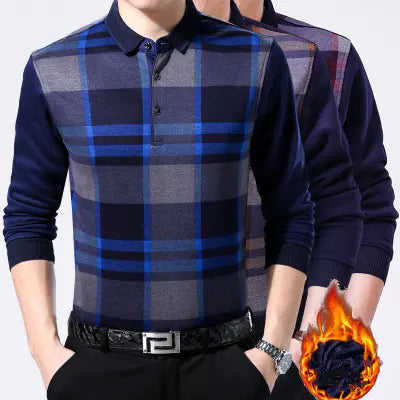 Men's Thickened Flannel Long Sleeve Polo Shirt