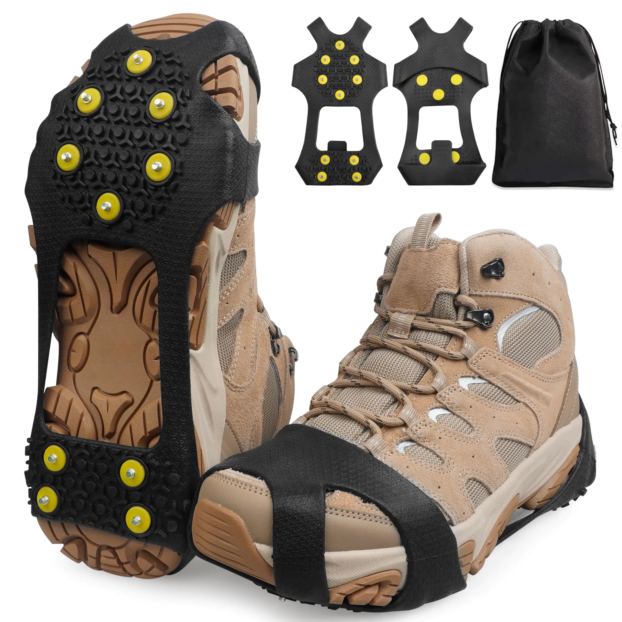 Ice Cleats Snow Traction Cleats for Shoes and Boots10-Studs Anti-Slip Ice Grippers Rubber Crampons Cleats for Walking on Snow and Ice Slip-on Stretch Overshoe Footwear(L)