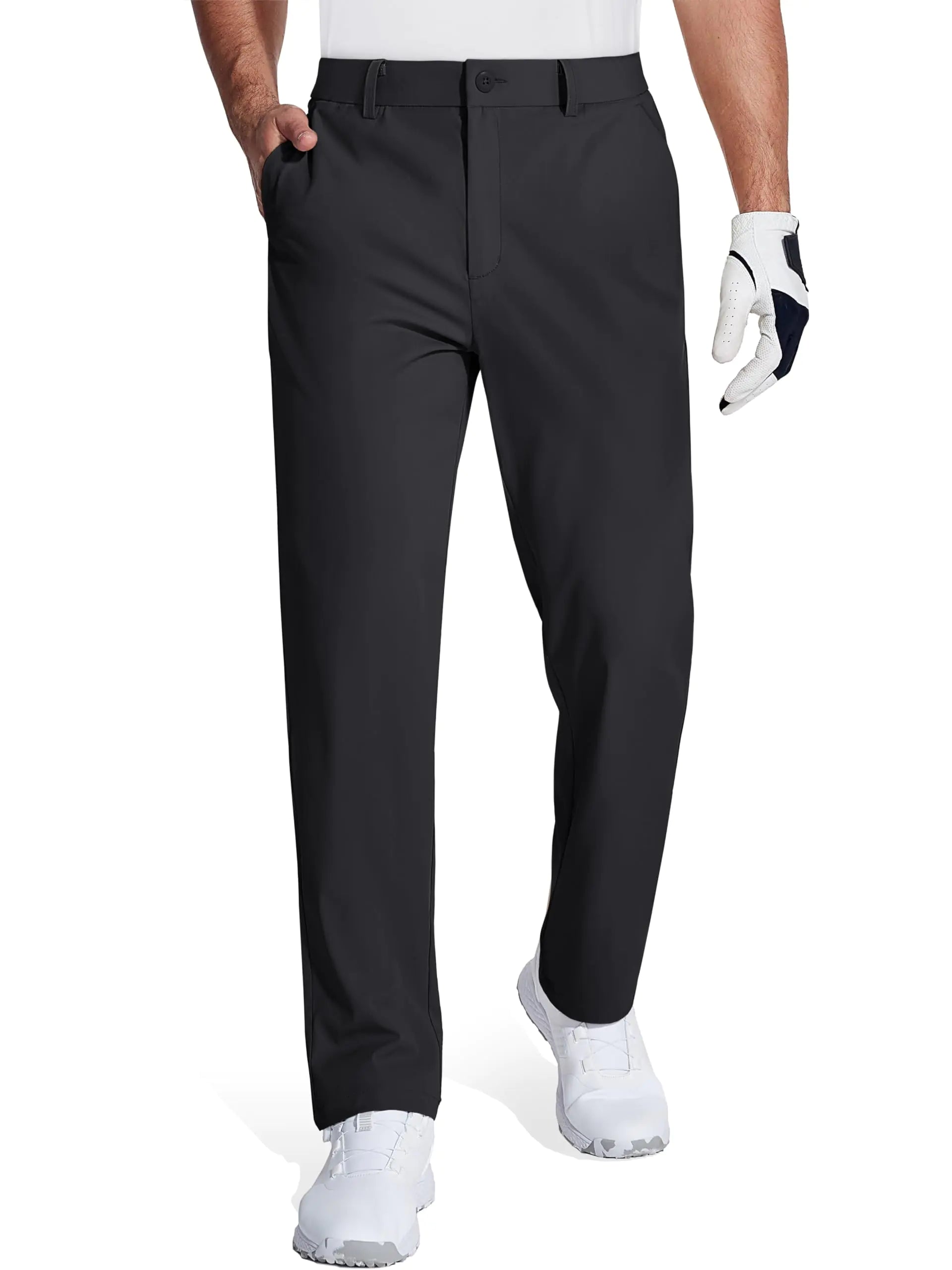 MAGCOMSEN Mens Black Dress Pants Expandable Waist 4-Way Stretch Golf Pants with 5 Pockets Light Weight Casual Work Travel Pants Straight Leg