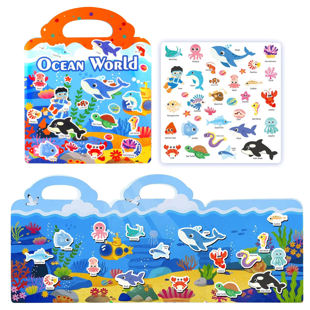 Reusable Sticker Books for Kids 2-4for Travel Toys Sticker Books for Toddlers 2-4 Years Girls Boys Birthday GiftsToddler for Sticker Book Ages 1-3，Washable Stickers BooksMarine Animals