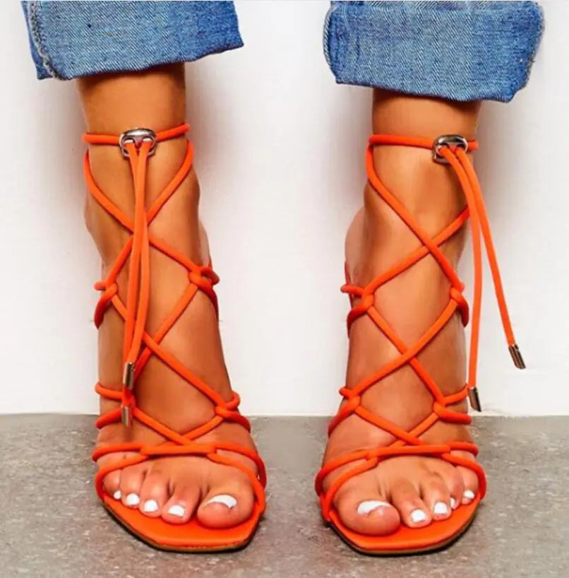 High Heel Cross Strap Roman Hollow Sandals for Women