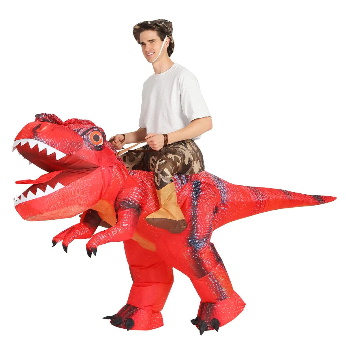 COMIN Inflatable Red Dinosaur Costume Riding T Rex Air Blow up Funny Party Halloween Costume for Men/Women 72"