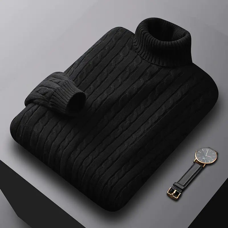 Thick Cotton Fleece Lined Turtleneck Sweater for Men