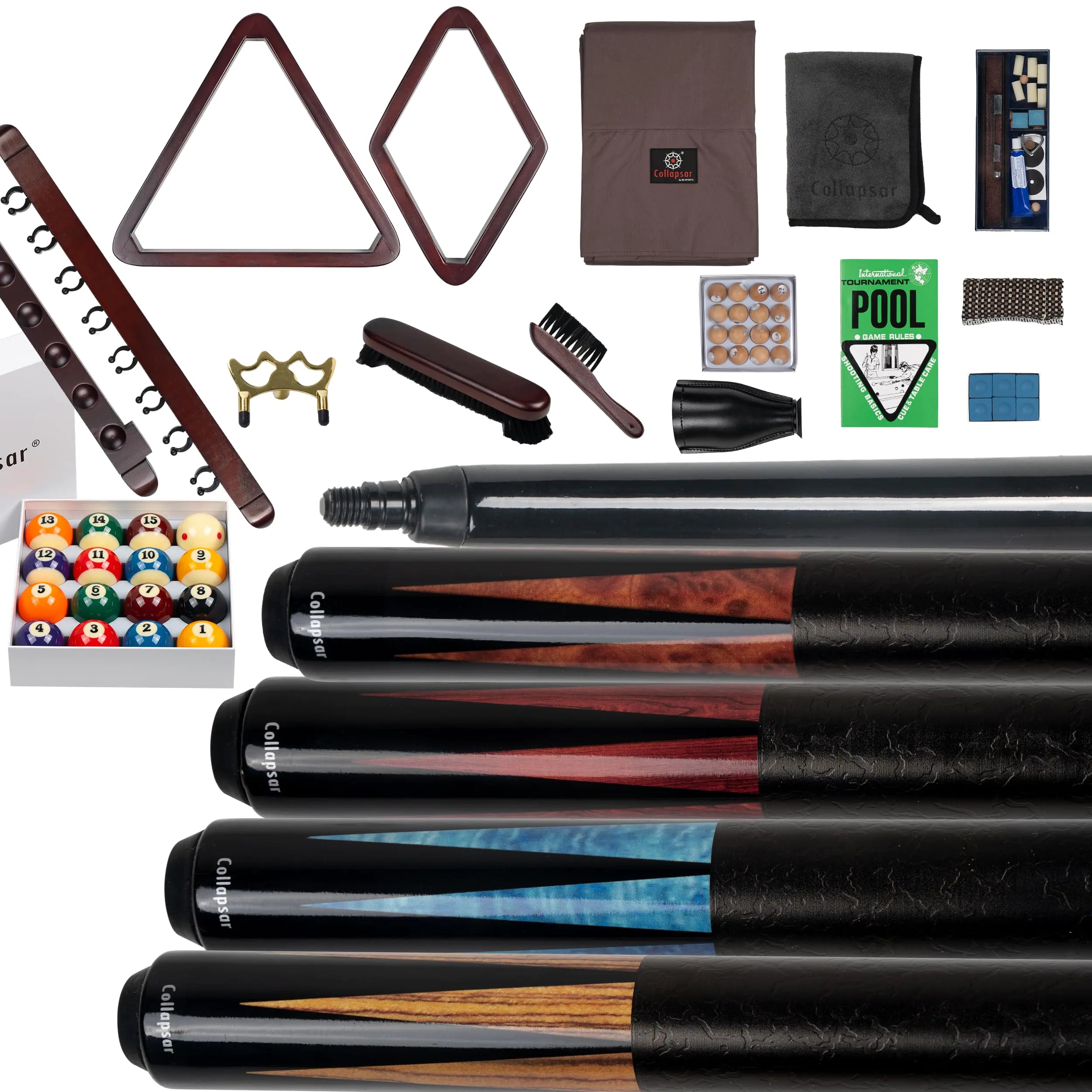 Collapsar Pool Table Accessories Kit Premium Pool Stick & Retractable Cue Bridge Billiard Balls Set &Table Covers Ball & Cue Racks and Other Billiard Accessory