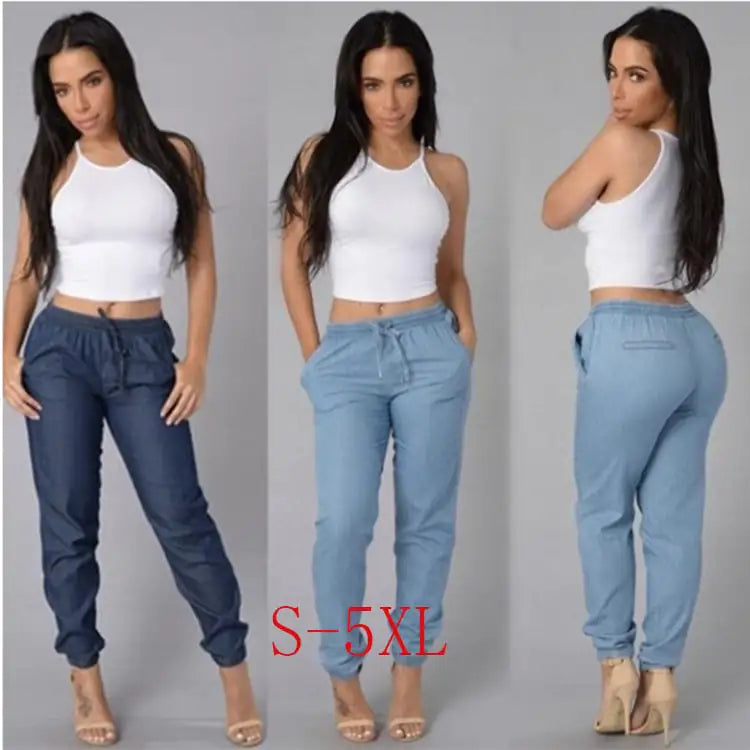 Loose Solid Color Denim Trousers for Women