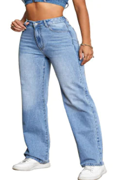 Casual High Waist Loose Fit Denim Trousers