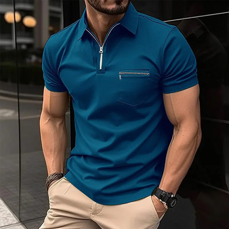 Men's Sports Polo Shirt with Zipper Pocket 2023