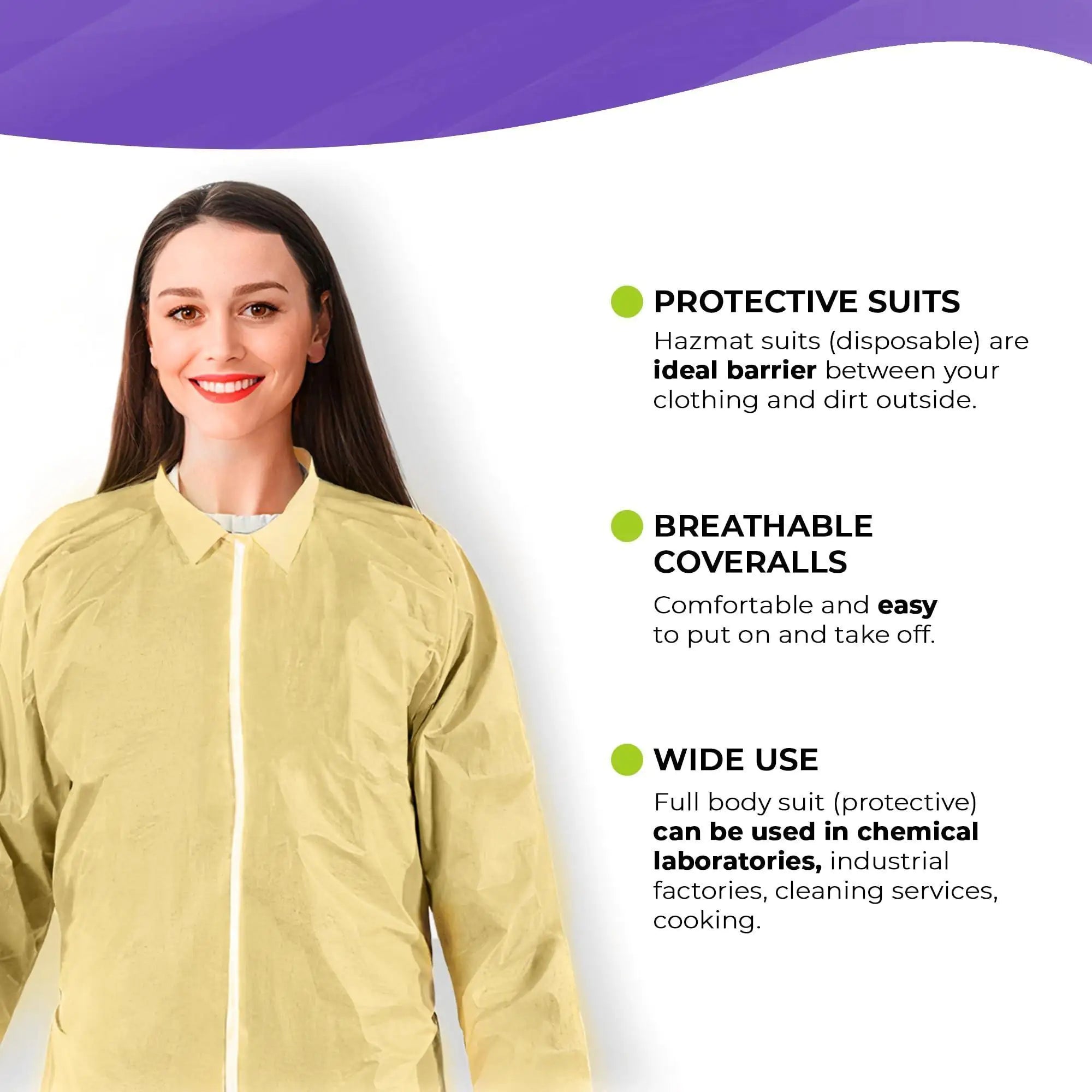 Medical Disposable Coveralls for Adults X Large Size 5 Pack Yellow Hazmat Suit