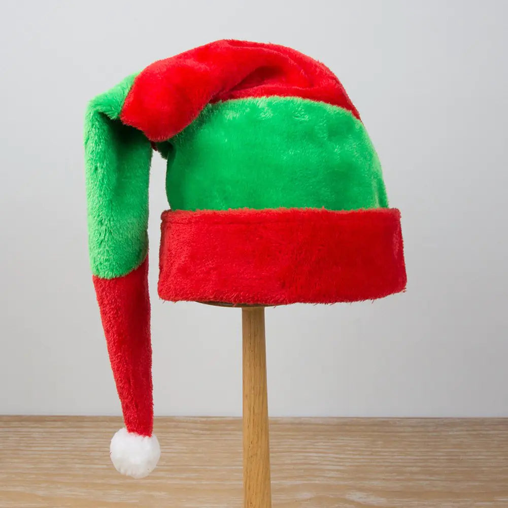 Red and Green Striped Christmas Hat Plush Decoration