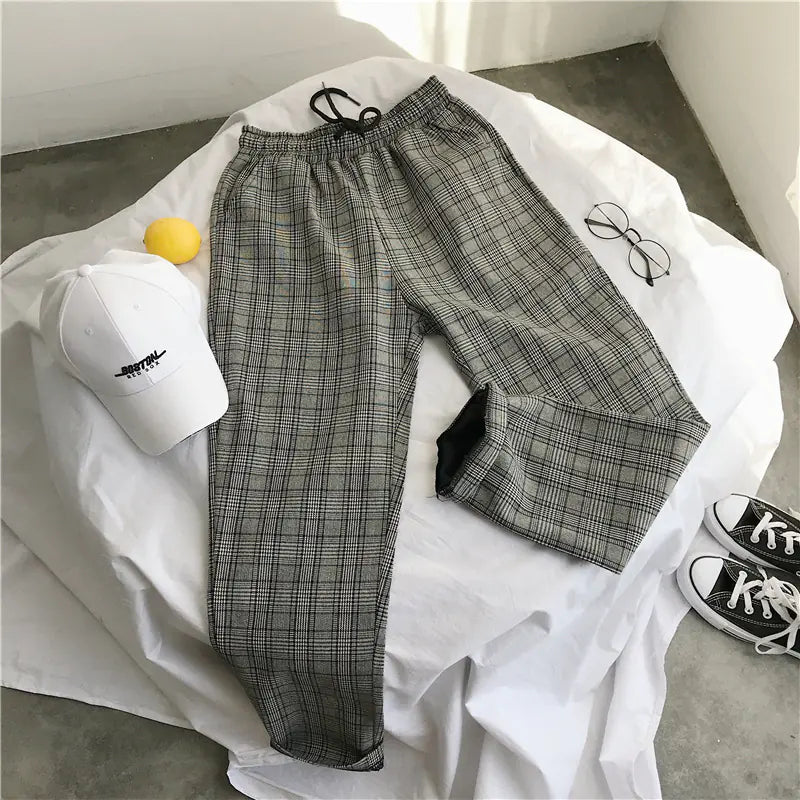 Men's Spring Plaid Wide-leg Trousers - Casual Style