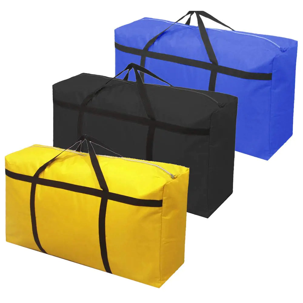 Rowland Harbor 3pcs Extra Large 26.5 gal Storage Bags with Strong Handle Travel Duffel Clothes Bags for Moving Blue Black Yellow