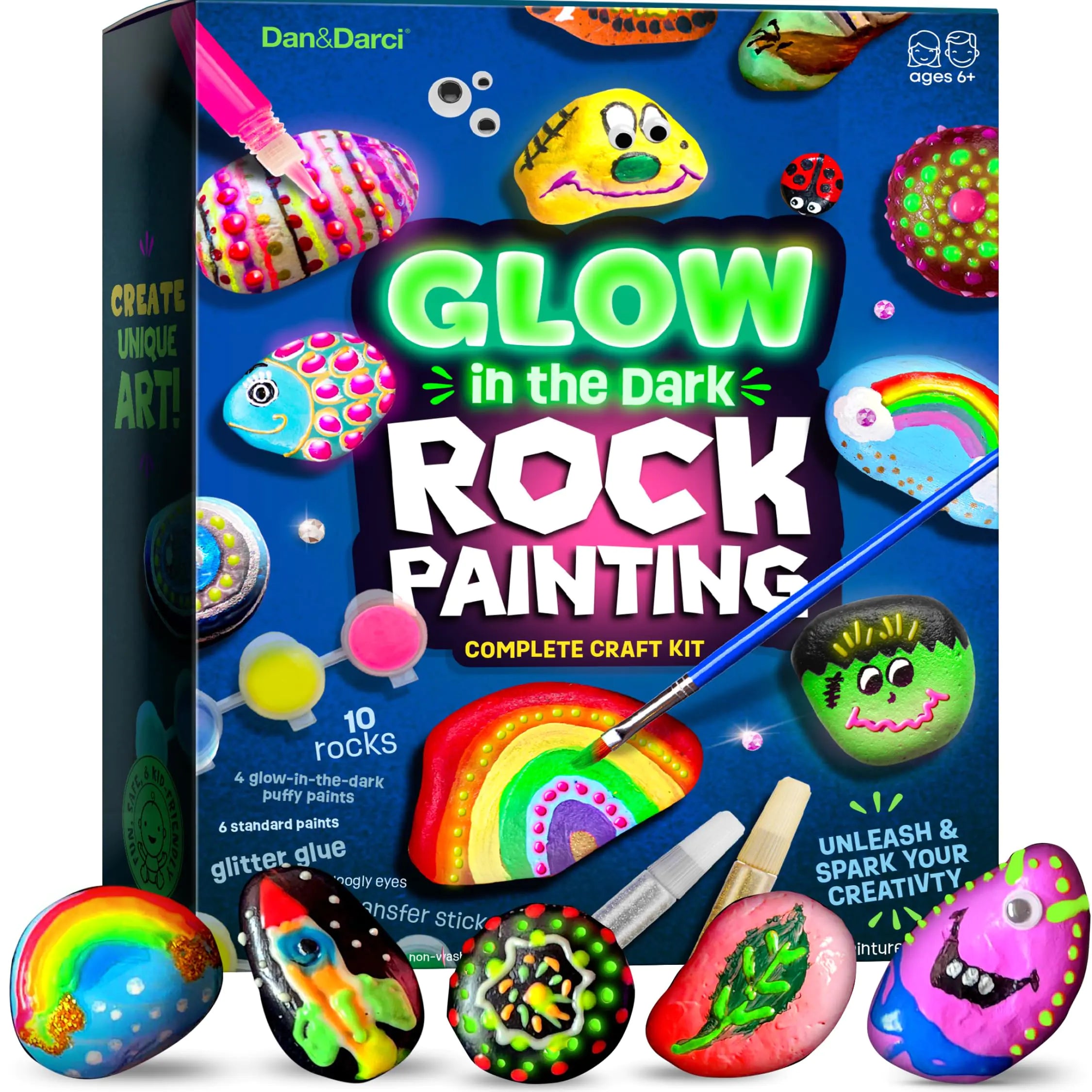 Kids Rock Painting Kit - Glow in The Dark - Arts & Crafts Easter Gifts for Boys and Girls Ages 4-12 - Craft Activities Kits - Creative Art Toys for 4 5 6 7 8 9 10 11 & 12 Year Old Kids
