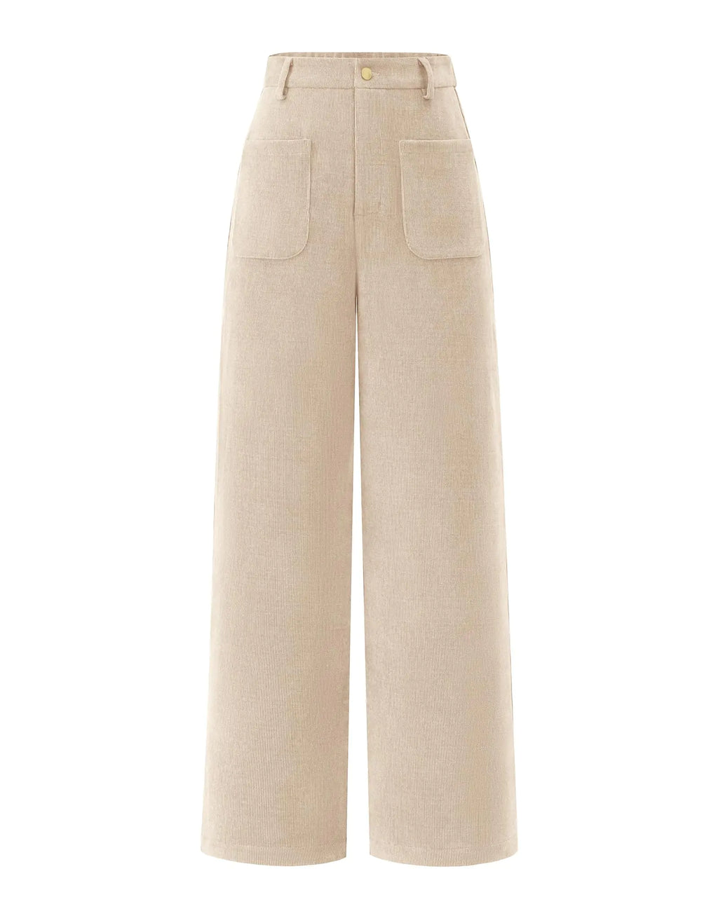 dowerme Womens Casual Wide Leg Long Pants Elastic High Waisted Button Palazzo Pants Work Straight Trousers with Pockets(Beige18)